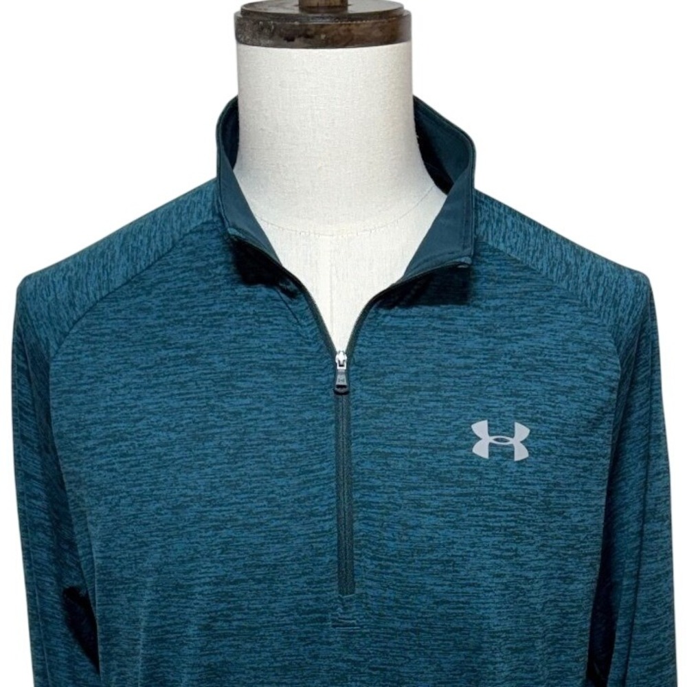 Under Armour 1/4 Zip Pullover Mens Large Blue Space Dye HeatGear Long Sleeve
